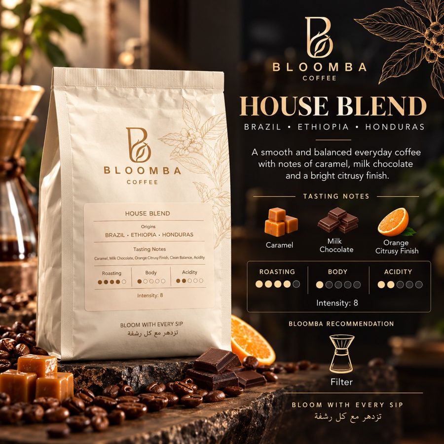 House Blend bag with caramel, chocolate and orange